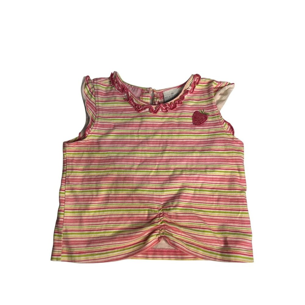 VTG Kids-Headquarters 5Pink Striped Top –‎ Sleeveless with Strawberry Appliqué